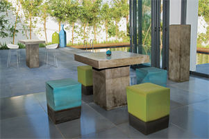 Cement Dining with Ceramic Stools