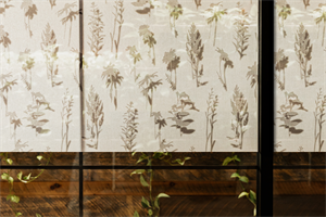 Pattern Drop Shadow Garden printed on Veilish, a woven window film. Part of the Design Pool Light Play collection.