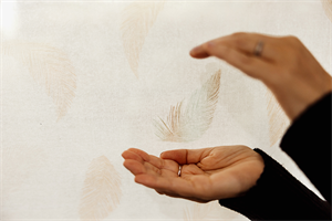 Pattern Shadow Feather printed on Veilish, a woven window film. Part of the Design Pool Light Play collection.