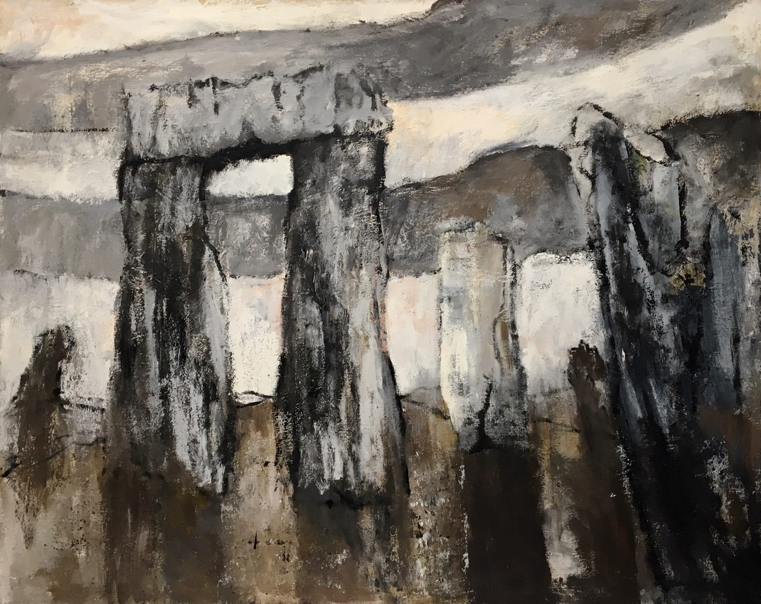 Max Kahn (Am. 1903-2005)
Stonehenge #4
Oil on canvas, 1972
40” x 50”
Signed and dated Max Kahn ‘72, lower right;
Signed on reverse
