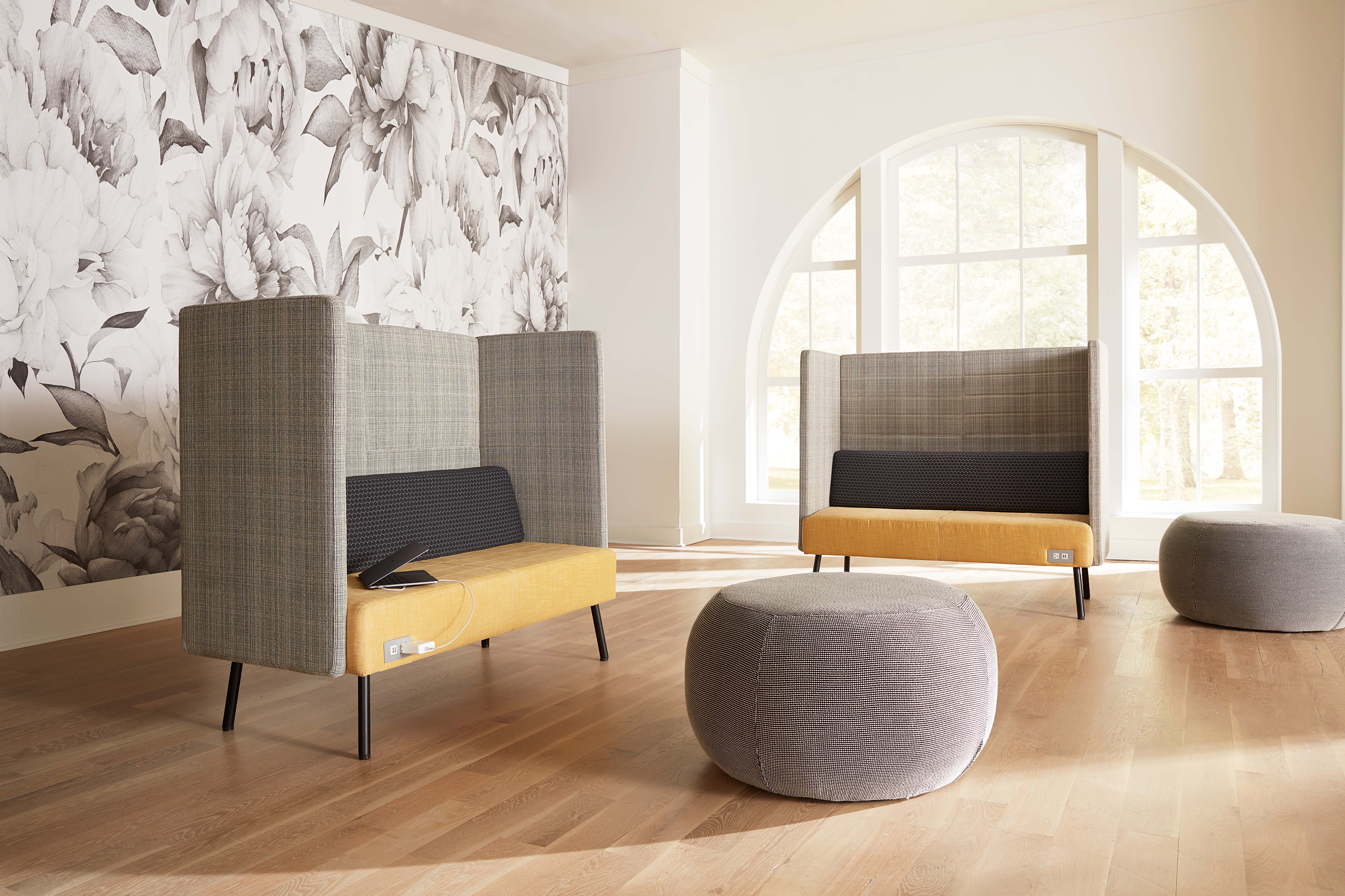 Featuring: Studio 552C High Back 2 Seat Couch, Pouf Point 32, & Pouf Point 50.